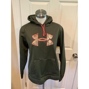 Under Armour Dark Green Camo Logo Semi-Fitted Hooded Sweatshirt, Size Large